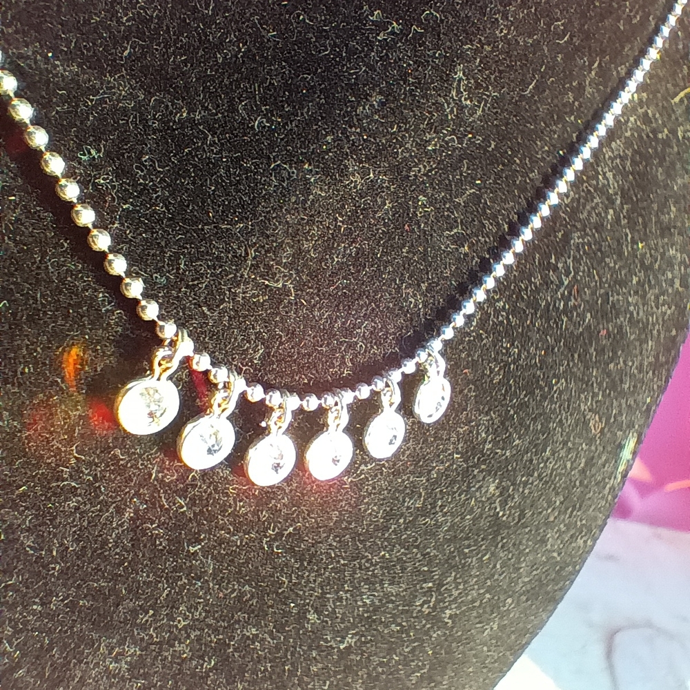 .925 Silver & 6 CZ Italian Necklace - Picture 5 of 9